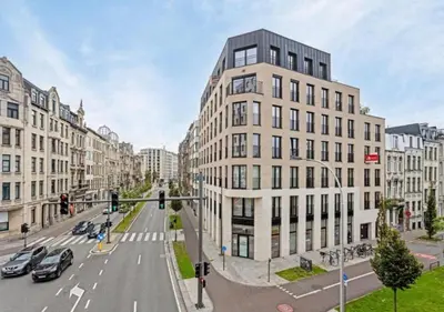 an aerial view of a city street with buildings at 1BR apartment by Central Station in Antwerp