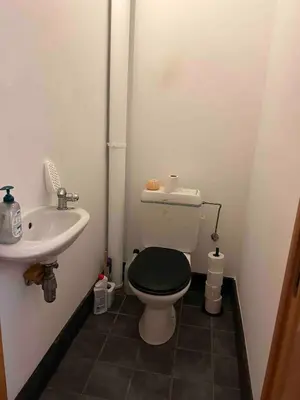 a small bathroom with a toilet and a sink at SiSEL HOUSE avaible with garden for 6 or more people! in Temse