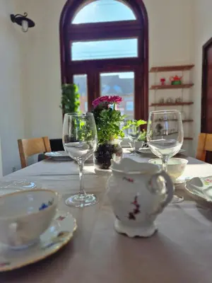 a table with glasses and a tea pot on it at 't Spoor Berlaar in Berlaar