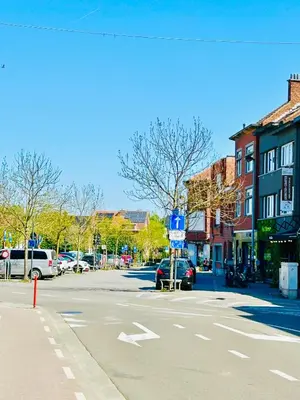 a city street with cars parked on the side of the road at The Nest In Leuven -Cosy room near Brussels in Leuven
