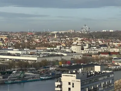 a city skyline with a ferris wheel in the background at Luxurious apartment in city center in Brussels