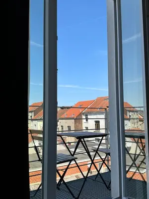 a view from the window of a balcony at Bora Apartment in Brussels