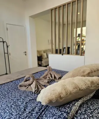 a bed with blankets and pillows on it at Proche du centre de Bruxelles, Atomium,Tour&Taxi,ING Arena in Brussels