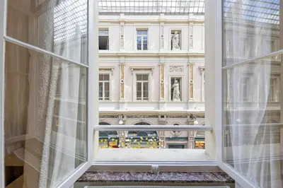 an open window with a view of a building at Apartment in the hyper-center in Brussels