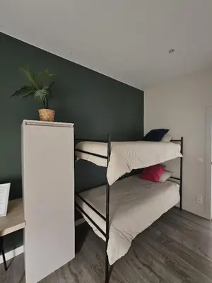 a room with two bunk beds and a plant on the wall at L' Gante in Ghent