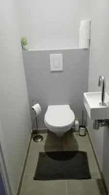 a bathroom with a white toilet and a sink at Apartment in a villa in Kasterlee