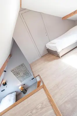 an overhead view of a bedroom with a bed at Holiday Home in Antwerp in Antwerp