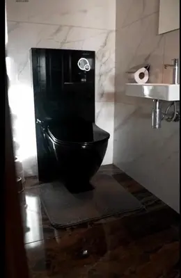a bathroom with a black toilet and a sink at Beautiful 4 bedroom Villa close to Antwerp in Zwijndrecht