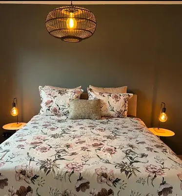 a bedroom with a large bed with flowers on it at Doris in Tielt