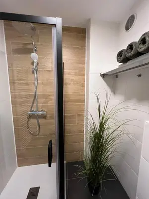 a shower in a bathroom with a plant at Doris in Tielt
