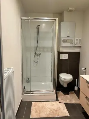 a bathroom with a shower and a toilet at Hyppolite Metdepenningenstraat G in Ghent