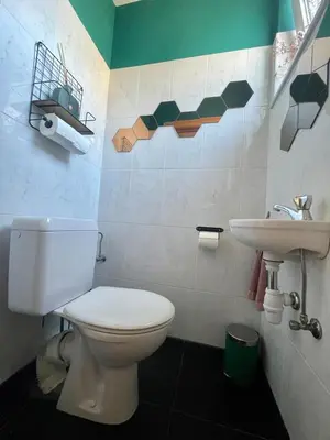a bathroom with a toilet and a sink at Lovely house next to Tomorrowland in Boom