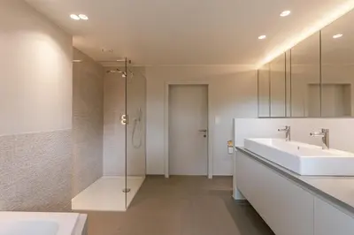 a bathroom with a sink and a shower at Villa Gentbos - currently 15beds 3bathrooms - from june 2026 up to 21beds 6bathrooms in Pataterhoek