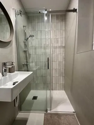 a bathroom with a shower and a sink at New studio centre in Brussels