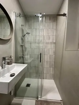 a bathroom with a shower and a sink at New studio centre in Brussels