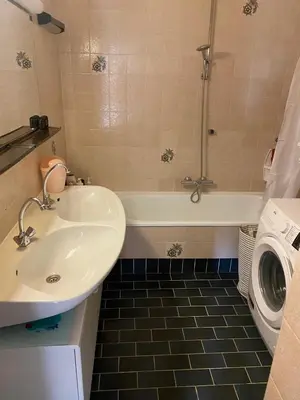 a bathroom with a sink and a washing machine at Perfect for Tomorrowland in Edegem