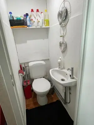 a small bathroom with a toilet and a sink at Cosy appartment near city center in Brussels