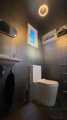 a bathroom with a toilet and a sink at PepperLake in Overijse