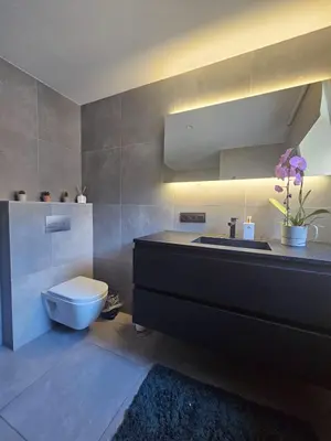 a bathroom with a sink and a toilet in it at Habitación con cocina en Gante in Ghent