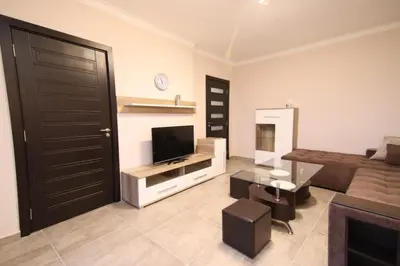 a living room with a couch and a television at Parkzicht Gent in Ghent