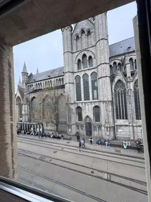a view of a large building with people standing outside at Gent-cosy-stay in Ghent