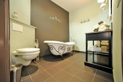 a bathroom with a toilet and a bath tub at Guesthouse Expo 13 in Ghent
