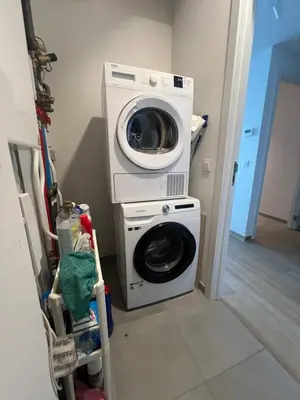 a washer and a washing machine in a room at Séjour lumineux avec Balcon in Brussels