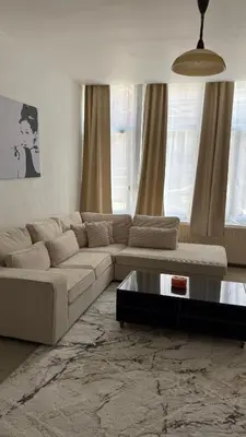 a living room with a couch and a coffee table at Cozy appartement in Brussels- Schuman Area in Brussels