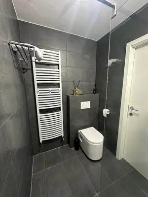 a bathroom with a toilet and a shower at businessflat mol center in Mol