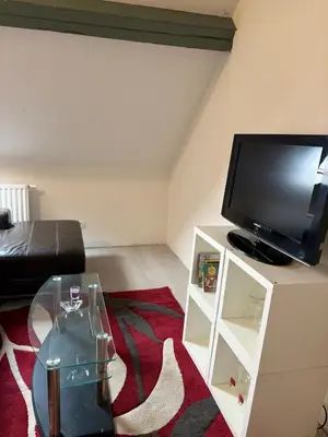 a living room with a flat screen tv on a table at Marie home in Brussels