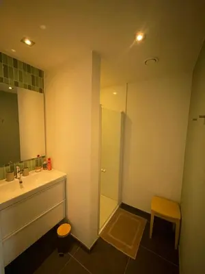 a bathroom with a sink and a shower at Q Studio Green in Herzele