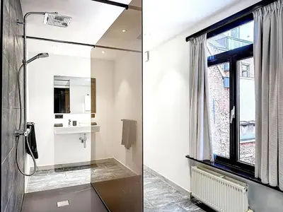 a bathroom with a shower and a sink at JAMES AT20 - luxury downtown Antwerp villa in Antwerp