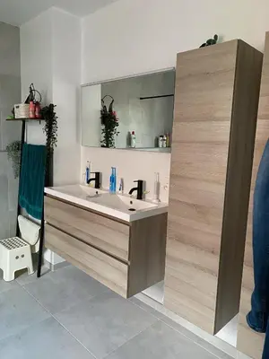 a bathroom with a sink and a mirror at Radja in Boom