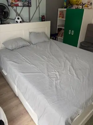 a white bed with two pillows on top of it at Radja in Boom