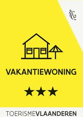 a yellow sign with a house and two stars at Guesthouse De Meelberg in Beringen
