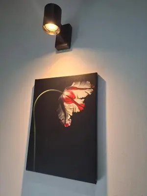 a picture of a woman on a wall with a light at Secret garden