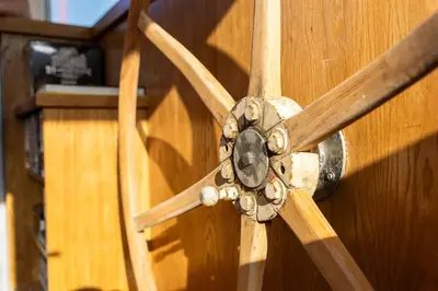 a close up of a wooden ceiling fan at Cyberdeck for big groups in Ghent