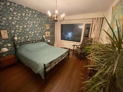 a bedroom with a bed and a potted plant at Apartments overlooking Brussels in Brussels