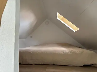 a bedroom with a bed in a attic at Dock Loft in Ghent