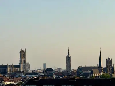 a view of a city with many tall buildings at DoK9 in Ghent