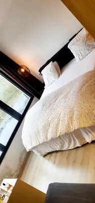 a large bed in a room with a window at Tomorrowlandhome Boom in Boom
