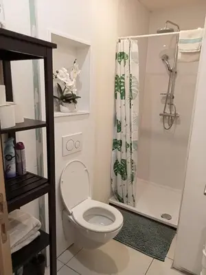 a bathroom with a toilet and a shower at Tomorrowlandhome Boom in Boom