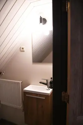 a bathroom with a sink and a mirror at Vakantiewoning Nijkenhof in Ninove