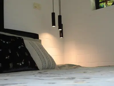 a bed with two pillows on top of it at Casa Milo in Lokeren