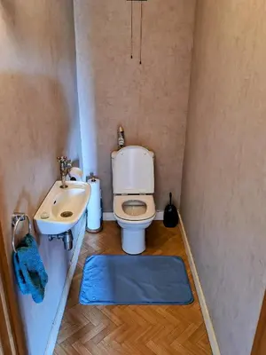 a small bathroom with a toilet and a sink at Rustig gelegen woning in Tielrode in Temse