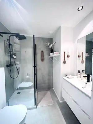 a bathroom with a shower and a sink and a toilet at Magnificent apartment in Sablon in Brussels