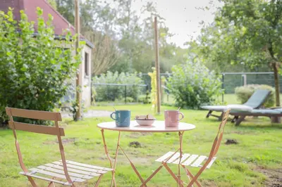 two chairs and a table with two cups on it at Octagoon in Tessenderlo
