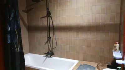 a bathroom with a bath tub with two hoses at Boutique Cogels Osy in Antwerp