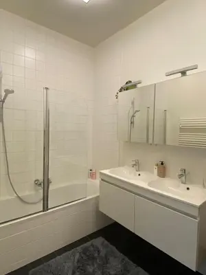 a bathroom with a tub and a sink and a shower at Designer Apartment on the Skyline of Brussels in Brussels