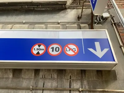 a blue sign with different signs on the side of a building at Grote Markt suite 3 in Antwerp